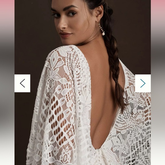 BHLDN Odalis Cape sleeve Deep V neck lace wedding gown - Picture 5 of 6